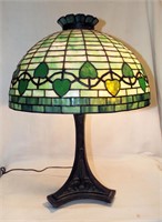 Signed Pairpoint Lamp Base With Leaded Glass Shade