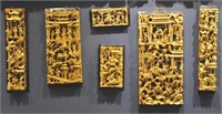 SIX GILT AND LACQUERED CARVED WOOD PANELS