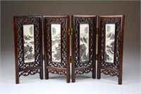 CHINESE WOODEN TABLE SCREEN WITH PLAQUES
