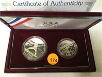 1992 TWO-COIN PROOF U.S. OLYMPIC COIN SET IN PRESE