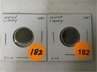 2 PC - 1887 & 1890 SEATED LIBERTY DIMES