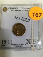 SIGNATURE SERIES 1911 INDIAN HEAD $2.50 GOLD COIN