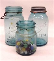 Antique 3 Ball Jars w/ Marbles