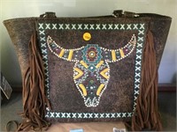 DESIGNER BROWN WITH FRINGE WITH BULL HEAD  PATTERN