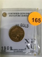 SIGNATURE SERIES 1909 INDIAN HEAD $5. GOLD COIN