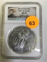 2014 SILVER EAGLE - FIRST RELEASES - NGC MS70