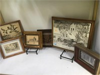 6 FRAMED PEN, INK & WATERCOLOR DRAWINGS -  LOCAL P