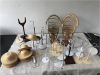 Huge Lot; Doll Stands, Chairs and Wicker Doll Hats