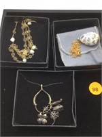 3 PC COSTUME JEWELRY LOT - NECKLACES & CHARM HOLDE
