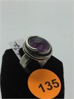 STERLING SILVER RING WITH AMETHYST CABOCHON STONE