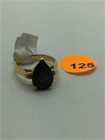 STERLING SILVER RING WITH BLACK TEAR SHAPED GEMSTO