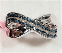 7R- sterling blue & white diamond ring -$1,203