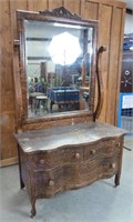 Vintage Serpentine 3 Drawer Dresser w/ Mirror