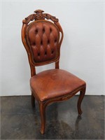 Carved Balloon Back Parlor Chair w/ Leather Seat