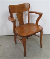 Antique Oak Panel Back Arm Chair