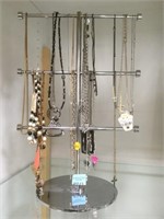 DISPLAY RACK WITH COSTUME JEWELRY NECKLACES