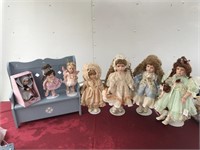 Beautiful Ceramic Dolls / Wooden Bench