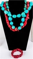 Jewelry Lot of 3 Turquoise Necklaces & Bracelet