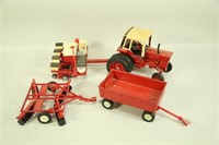 VINTAGE TRACTOR AND THREE PIECE FARMING EQUIPMENT