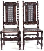 Pair of Carved Oak Jacobean Revival Side Chairs