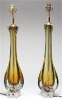 Pair of Large Murano Italian Sommerso Glass Lamps