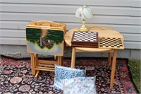 HandPainted TV Trays, Round Table, Board Games