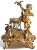 Rococo-Style Gilt Bronze Figural Inkwell