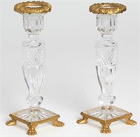 Pair of Ormolu-Mounted Cut Crystal Candlesticks