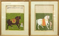 Pair of Mughal Indian Horse & Groom Paintings