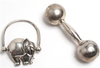 2 Vintage Silver-Plate Teething Rattles