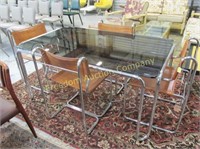 4 CHROME CHAIRS WITH HAIRPIN, SMOKED GLASS TABLE