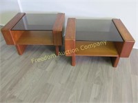 MID-CENTURY DANISH END TABLES WITH SMOKED GLASS