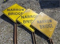 (3) "NARROW BRIDGE" SIGNS ON POSTS