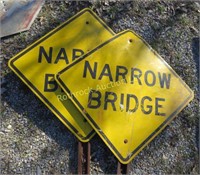 (2) NARROW BRIDGE SIGNS ON POSTS