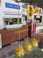 3 PENDANT LAMPS, LARGE GLASS GLOBES