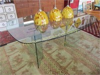 GLASS TOP WITH DOUBLE PEDESTAL BASE DINING TABLE