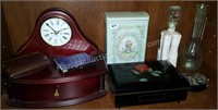 Elegant Curio Clock, Jewelry Box and Trinket Group
