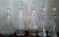 Group of 5 Crystal Serving Decanters