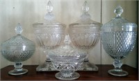 Group of 6 Lidded Compote or Candy Jars