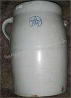 Antique 5-Point 6 Gallon Stoneware Handled Crock