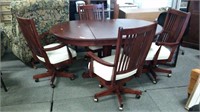 Dark Cherry  Round Table 2 Leaves With 4 Armchairs