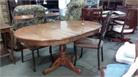 Round Pedestal Table (2 Leafs) & 4 Iron Chairs