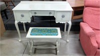 White Painted Vanity  / Desk With Bench