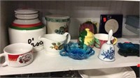 Items On Shelf Candleholders, Sugar And Cream