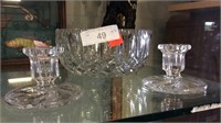 Crystal Center Bowl And Pair Of Candle Holders