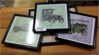 4 Framed Pictures Of  Antique Cars