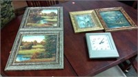 Lot Of 4 Framed Pictures  And Wall Clock