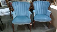 Pair Blue Velvet  Armchairs