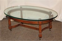 Glass Top Oval Coffee Table with Metal Base