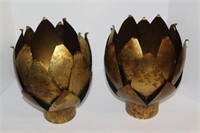 Pair of Metal Brass Colored Flowers